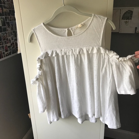White Anthropologie ruffled T-shirt - Picture 2 of 5